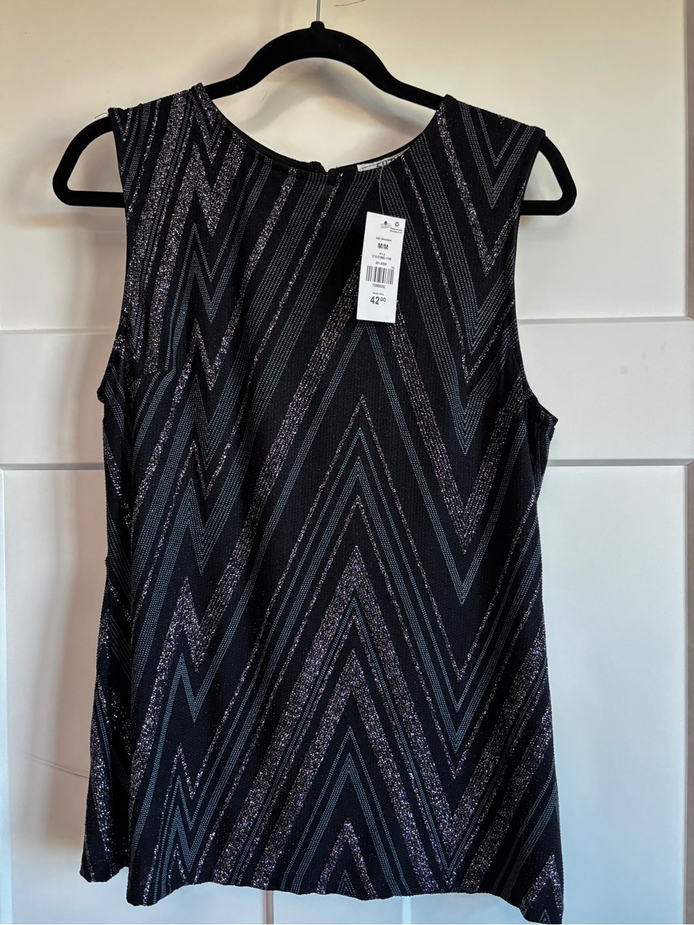 Women's Black Chevron Sparkle Sleeveless Dress Top